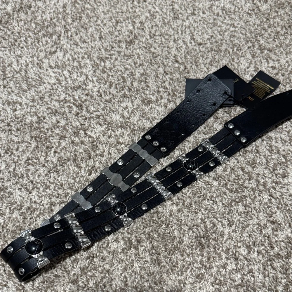 Maje Black Leather Studded Belt with Silver Hardware Size 1 NWT - Picture 7 of 7